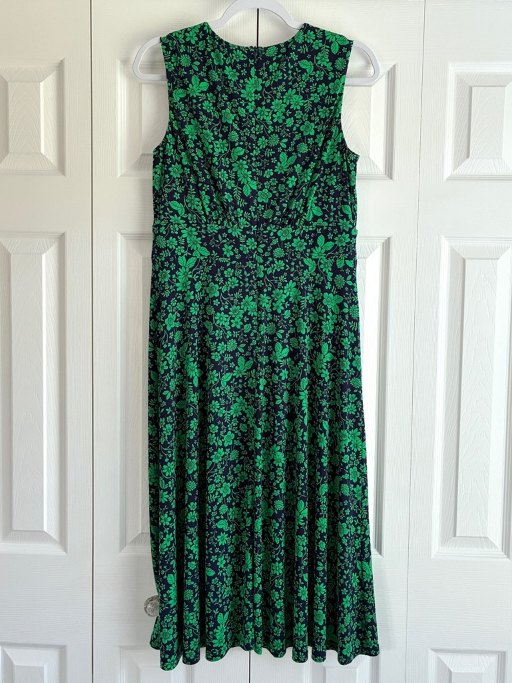 Maggy London Dress 8 Green Navy Floral Sleeveless Midi Fit & Flare Cottagecore - Picture 5 of 10